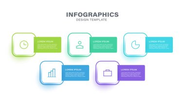 Infographic illüstrasyon. İşlem diyagramı ve sunumlar. Simgelerle beş adım veya seçenekler