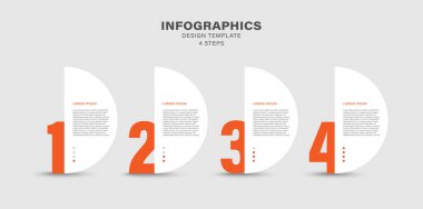 Dört adımlık bilgi şablonunun minimalist tasarımı. Sayılı yarım daire bilgi ögeleri