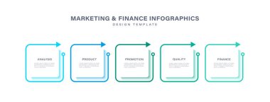 Okları ve veri için alanı olan beş bilgi elemanı. Infographic tasarım vektör şablonu
