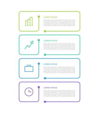 Simgeli minimalist dikey bilgi şablonu. Dört adım veya seçenek