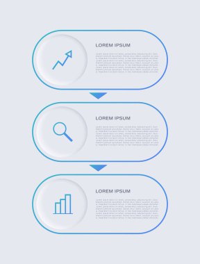 Nörofizm bilgisi. 3 adım veya seçeneği olan dikey beyaz bilgi şablonu