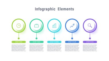 Ticari ya da pazarlama sunumları ya da raporları için bilgi öğeleri. Simgeli beş adım veya seçenekler bilgiName