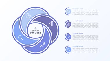 İkonları ve veri için alanı olan dört parçalı dairesel bilgi. Bölüm içi iş ya da pazarlama bilgi tasarım şablonu