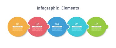 Daireler Bilgisel şablon dizaynı beş adım ya da seçenekle. Sunum slaytları için renkli bilgi ögeleri