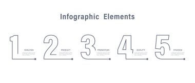 Beş adım ya da seçenekler vektör bilgi şablonu. İnce çizgiler ve sayılar vektör bilgi tasarımı