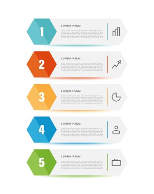 Altıgenler dikey vektör bilgi şablonu ikonlar ve verilerle. İş veya pazarlama sunum slaytları için bilgi grafikleri