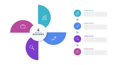 Bilgi işleme tasarım şablonu dört adımda. Simge ve metin içeren bilgi şablonu