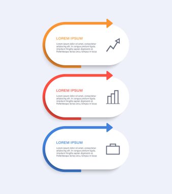İş veya pazarlama sunumu slaytları için üç unsurlu dikey bilgi şablonu