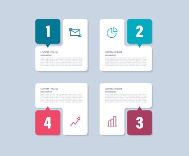 Dört aşamalı iş ya da pazarlama bilgi şablonu. Vector bilgi tasarım şablonu veri için simgeler ve konum