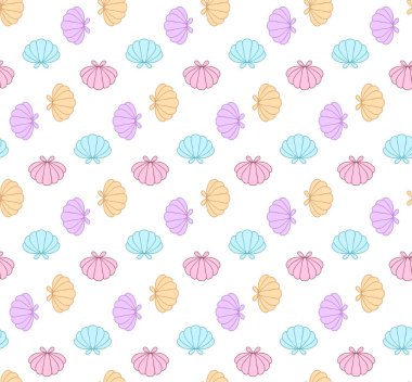 Deniz kabuklarıyla çocuk vektörünün kusursuz deseni. Çocuk tekstil ürünleri, ambalaj kağıtları, duvar kağıtları için desen