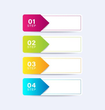 Boş dikey dört basamaklı bilgi şablonu. Metin için tablo, sunumlar için şablon