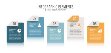 Beş adım ya da bilgi şablonu. Veri için simgeleri ve alanı olan iş veya pazarlama bilgileri