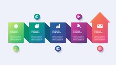 Vektör bilgi şablonunu oklayın. İş simgeleri ve verilerle beş adım