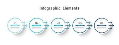 Oklu vektör bilgi şablonlu daireler. Sürecin beş adımı, zaman çizelgesi veya adım adım talimatlar