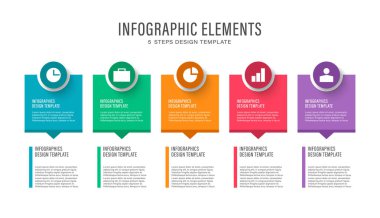 Beş aşamalı bilgi vektör şablonu. İş simgeleriyle bilgi grafik tasarımı ve veri için yer