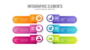 Modern Infographic Design. Simgeli Altı Adım veya Süreç ve Veri Yerleşimi