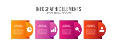 Simgeli dört iş süreci bilgi şablonu. Sunumlar veya raporlar için kare bilgi ögeleri