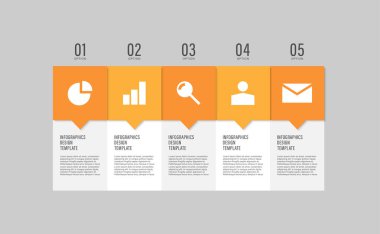 Beş aşamalı minimalist bilgi şablonu. İş sunumları veya raporları için şablon