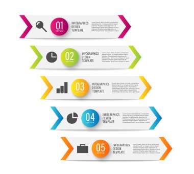 İş simgeleriyle beş adım ya da seçenekleri dikey bilgi şablonu