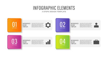 Canlı elementlerle 4 Adım Bilgi İşlemi Şablonu. Simgeli İş Bilgileri ve Veri Yerleşimi