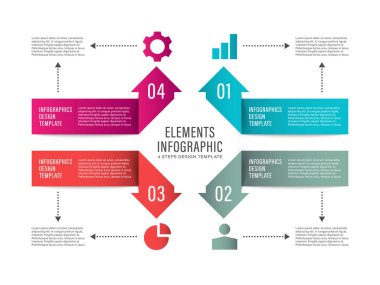 4 adım veya ok ve simgeli bilgi vektör şablonu işleyin. Sunumlar veya raporlar için şablon