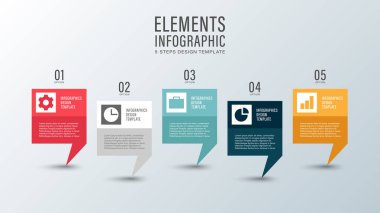 İş simgeleriyle konuşma balonu vektör bilgisi. Beş seçenek veya süreç.