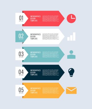 Beş işlemle birlikte dikey basit bilgi şablonu. Sunum slaytları için ticari bilgi düzeni