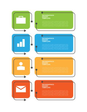 Dikey bilgi şablonu. Veri için simge ve boşluk içeren dört adım veya süreç