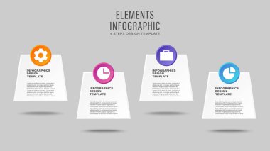 Veriler için ikonlu ve alanı olan 3D bilgi şablonu. Modern bilgi tasarımı düzeni