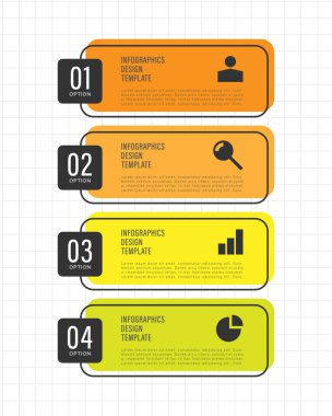 Simgeli düz dikey bilgi tasarımı. Sunum slaytları için dört adım veya süreç