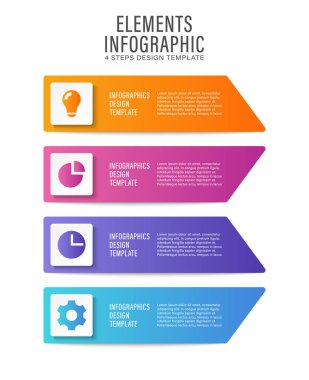 Verileriniz ve simgeleriniz için 4 adım veya işlem dikey vektör bilgi şablonu