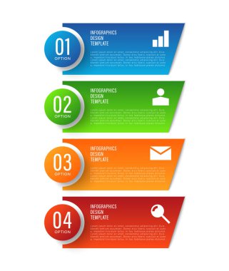Dört renkli elementi olan dikey bilgi şablonu. Verileriniz için simgeleri ve alanı olan iş bilgileri