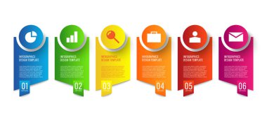 Modern tasarım bilgi şablonu. Simgeleri ve metni olan altı renkli öge