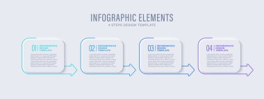 Neumorfizm oklu dört element. Sunum slaytları için vektör bilgi şablonu