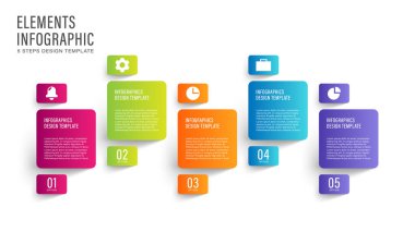 Beş Adımlı Yatay Bilgiler Şablonu. Simgelerle İş Sunumu Düzeni