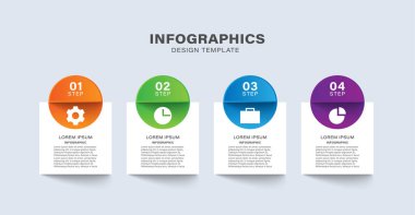 4 aşamalı vektör bilgi şablonu. Simgeler ve metinlerle iş ve pazarlama bilgileri modellemesi