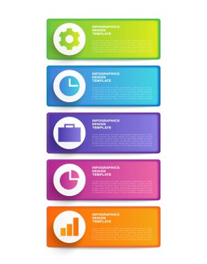 Beş adım veya süreç için dikey bilgi grafiklerinin modern tasarımı. Sunum slaytları için bilgi düzeni