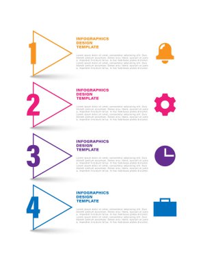 Simgeli 4 Basamaklı dikey bilgi şablonu. Sunum slaytları için bilgi grafikleri düzeni