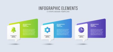 Metin için simgeleri ve alanı olan bilgi grafikleri düzeni. Üç adım veya süreç yatay şablon