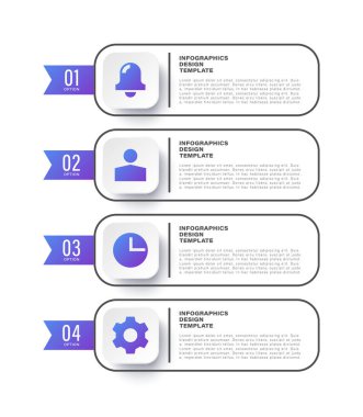 Dört adım ya da dikey bilgi şablonu. Sunum slaytları için simgeli bilgi düzeni