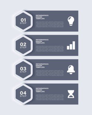 Neumorphism modern bilgi-grafik tasarımı 4 adımlı. Dikey bilgi düzeni