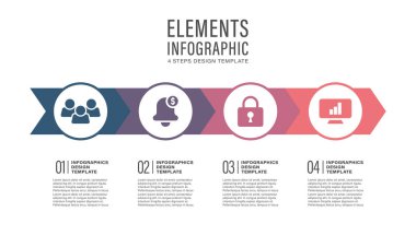 Dört adım ya da seçenekli düz bilgi şablonu. İş simgeleri ve veri için alanı olan bilgi düzeni