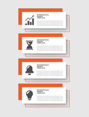 4 adım veya seçenekli dikey bilgi şablonu. İş simgeleriyle vektör bilgi düzeni tasarımı