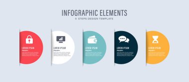 İş sunumu slaytları için yarı daire bilgi ögeleri. Beş adım ya da süreç yerleşim bilgisi