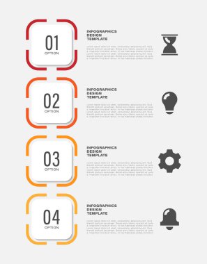 Minimalist dikey bilgi şablonu. Simgeli iş bilgi düzenini dört adım ya da işlerName
