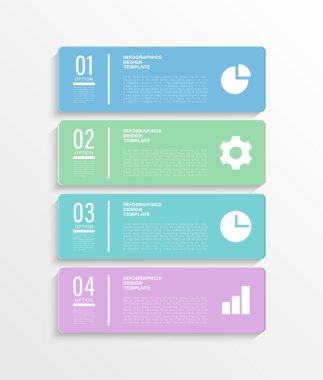 Dikey bilgi şablonu. İş simgeleriyle dört adım veya süreç vektör bilgi düzeni tasarımı