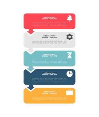 İş simgeleriyle birlikte vektör dikey bilgi şablonu. Beş adım ya da işlem Infographic düzeni