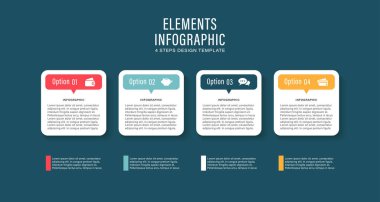 İş simgeleri ve metinleri olan modern bilgi tasarımı. 4 adım veya süreçle pazarlama bilgi düzeni