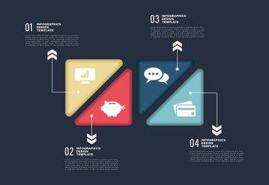 İş simgeleriyle 3d üçgen vektör bilgi tasarım şablonu. Dört adım ya da seçenekler infografik düzeni
