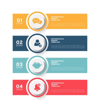 Simgeli 4 ticari ve pazarlama bilgi elemanı. Sunum slaytları için dikey bilgi düzeni.